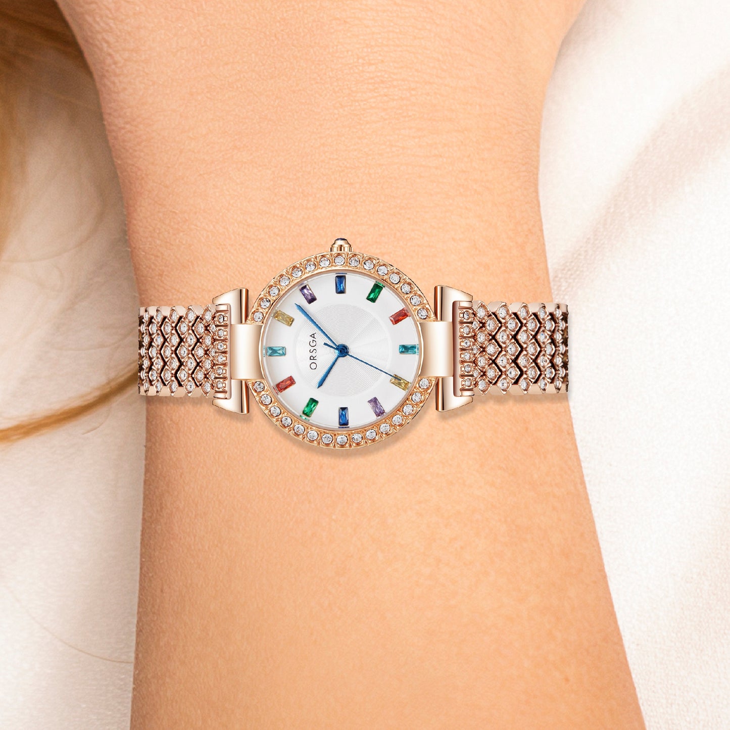 SERENE Multicolor Studded Gold Watch