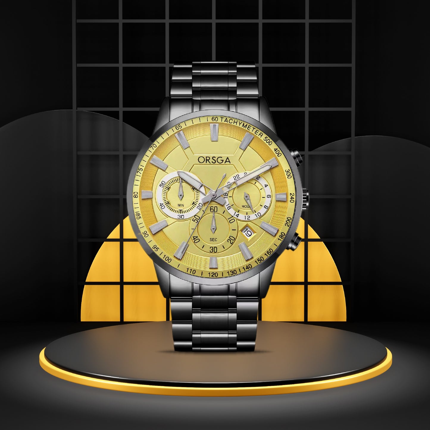 COMET Analog Men's Yellow Dial Black Watch