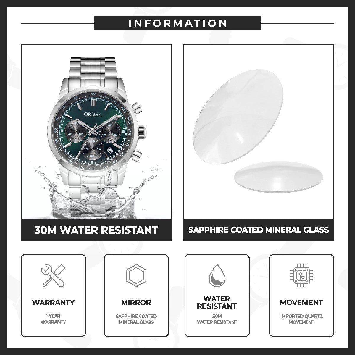 ZORION Analog Men's Watch (Green & Silver)