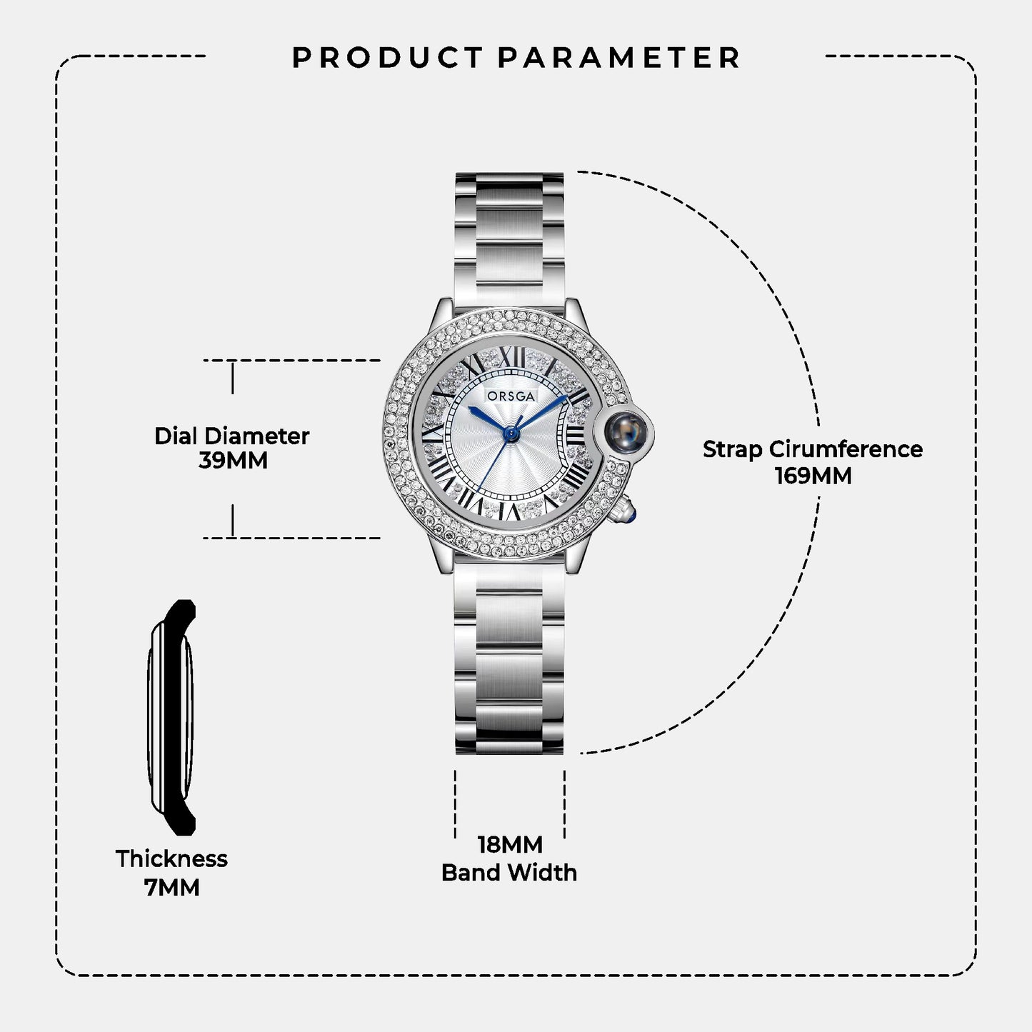 ORSGA ESQUE White Dial Diamond Studded Silver Watch
