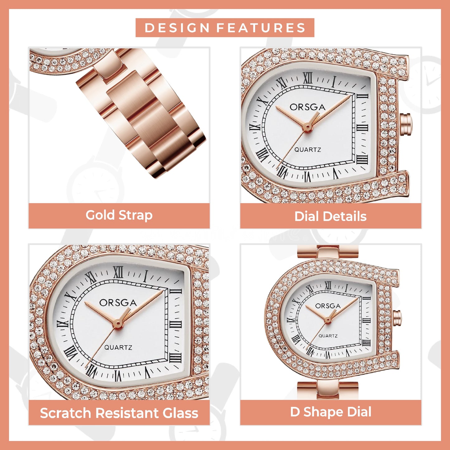 ORSGA Divina White Dial Rose Gold Watch