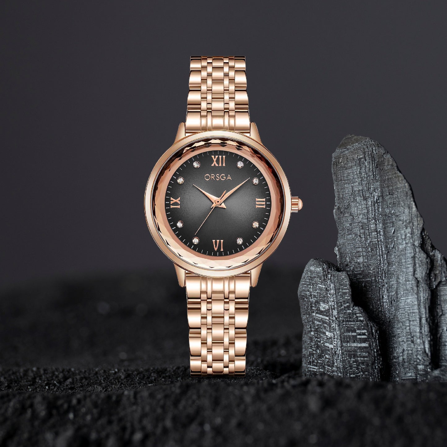 ONYX Women Watch - Black Dial Rose Gold