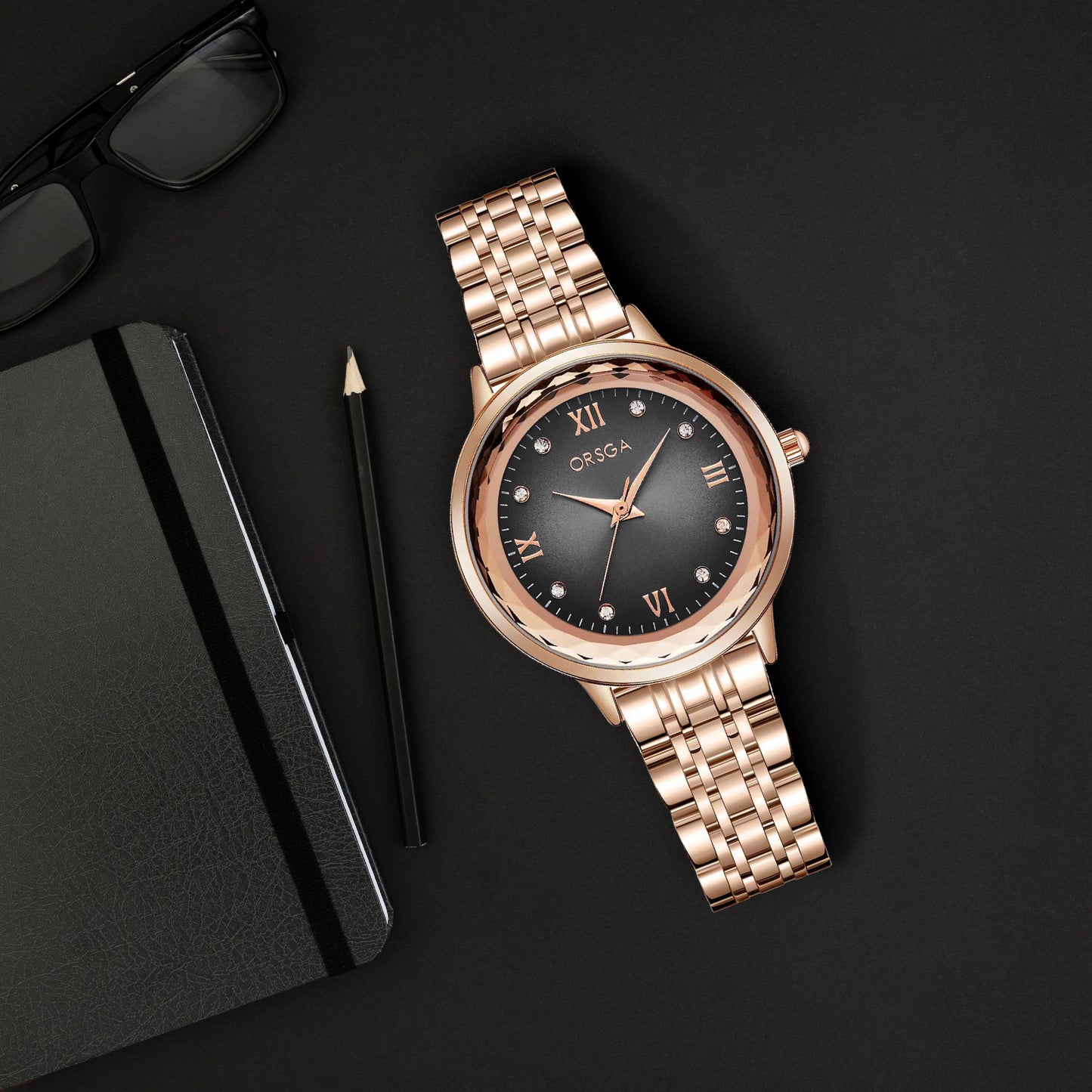 ONYX Women Watch - Black Dial Rose Gold