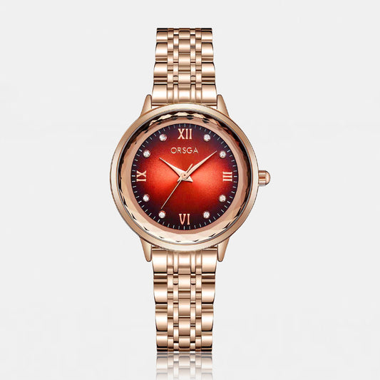 ONYX Women Watch - Red Dial Rose Gold