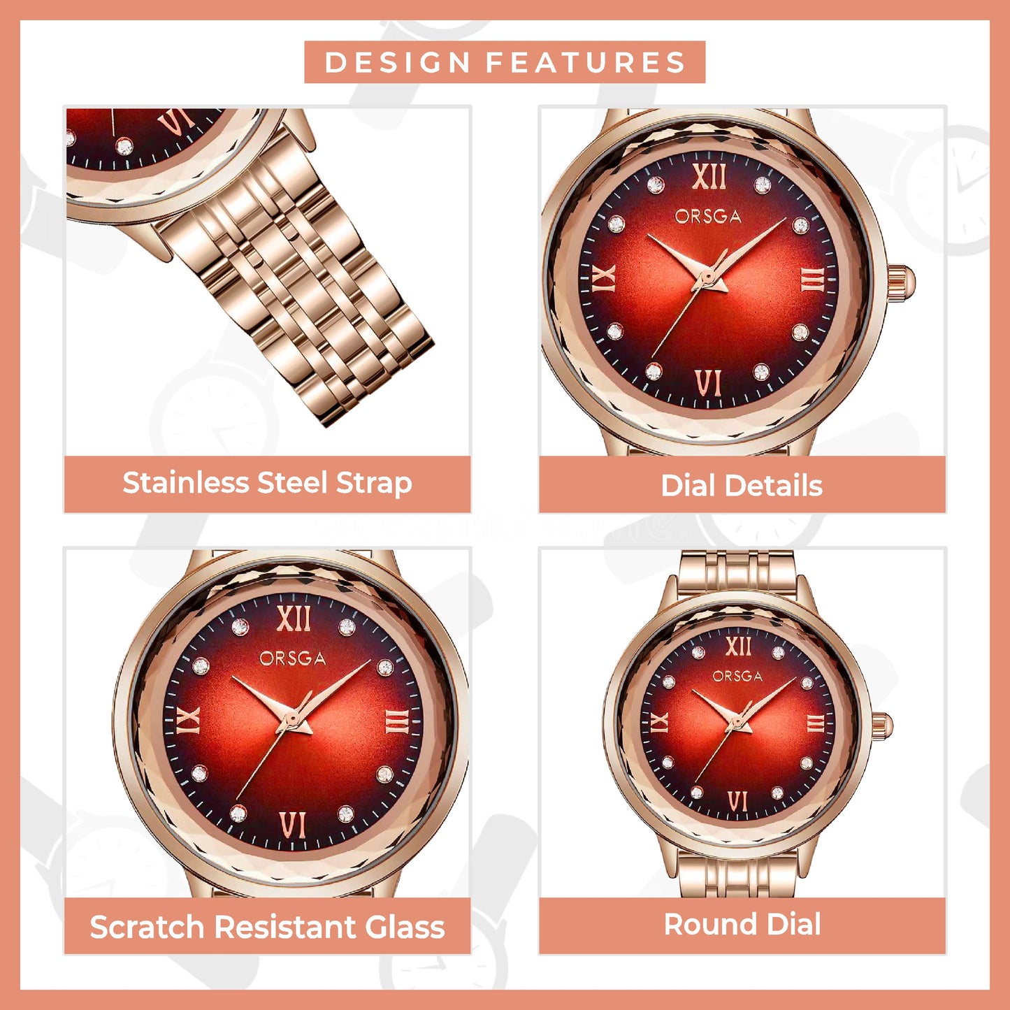 ONYX Women Watch - Red Dial Rose Gold