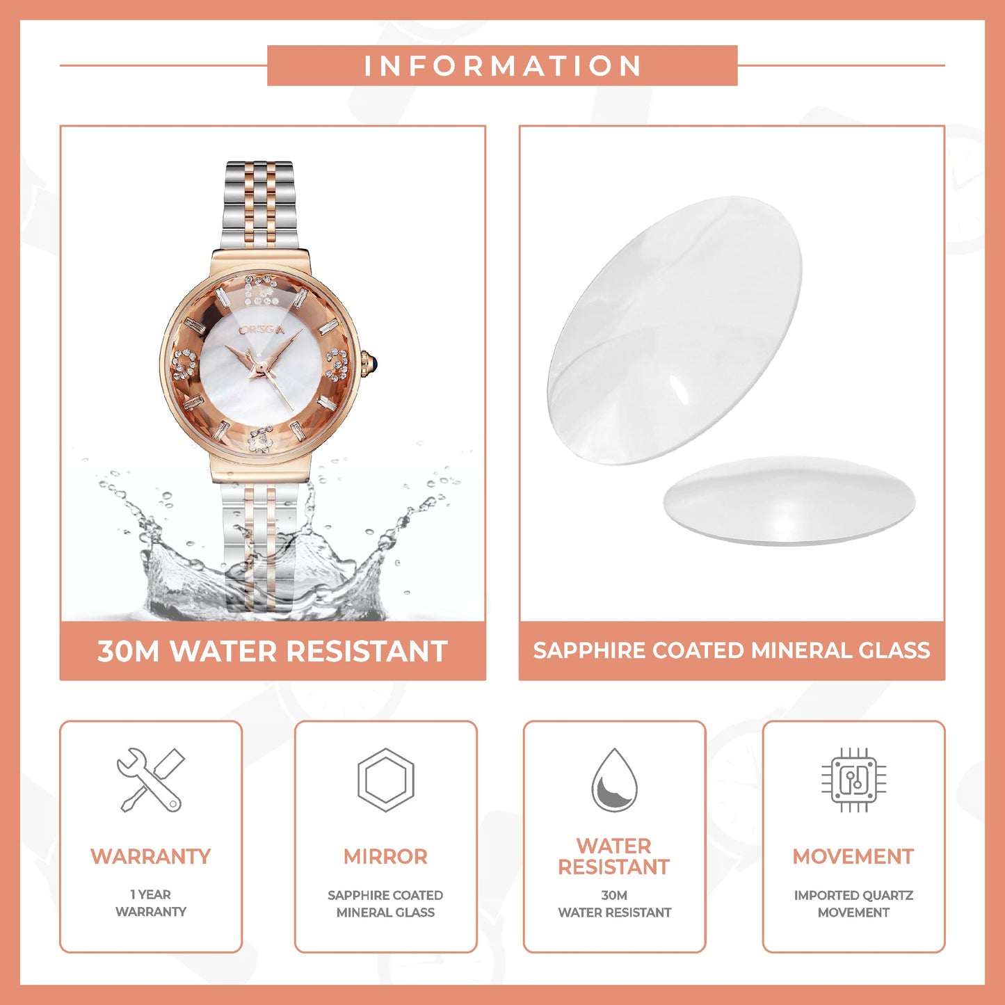 ORSGA OASIS Women Watch - White Silver Rose Gold