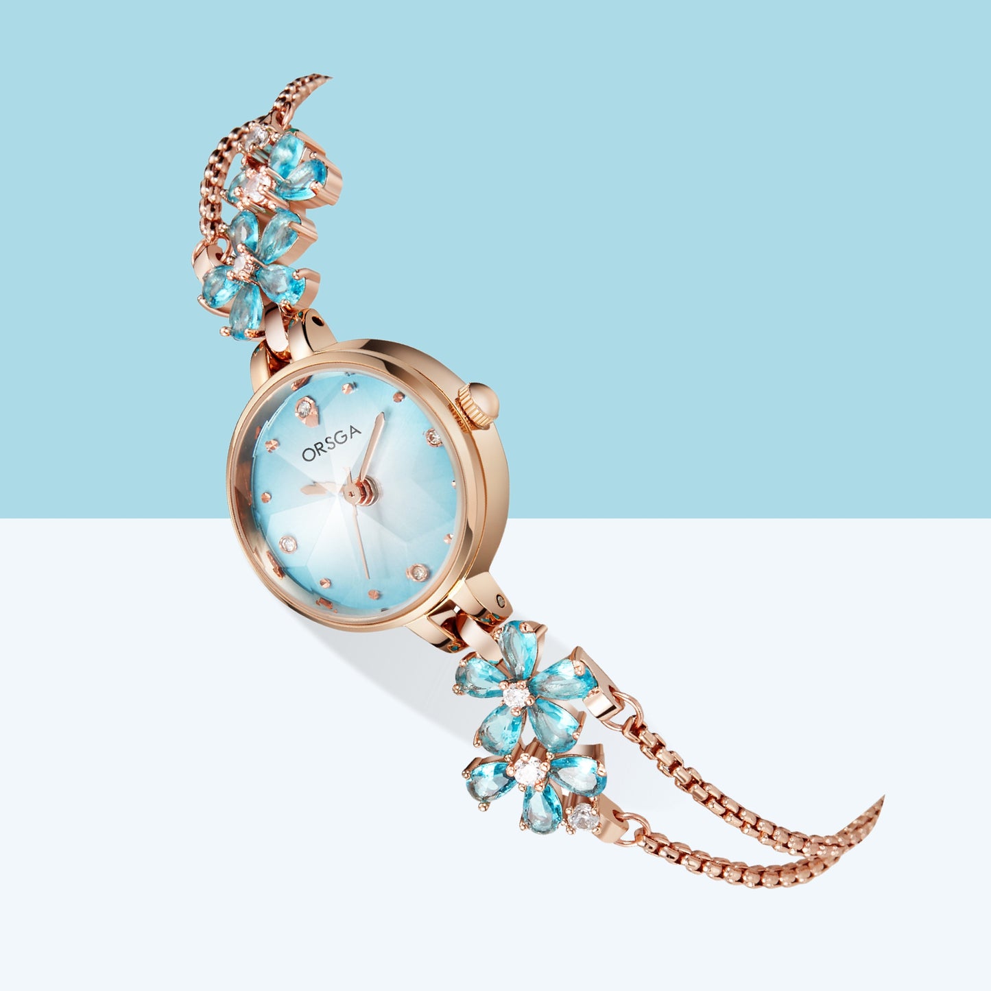 ORSGA FLEUR Blue Dial Flower Chain Bracelet Watch