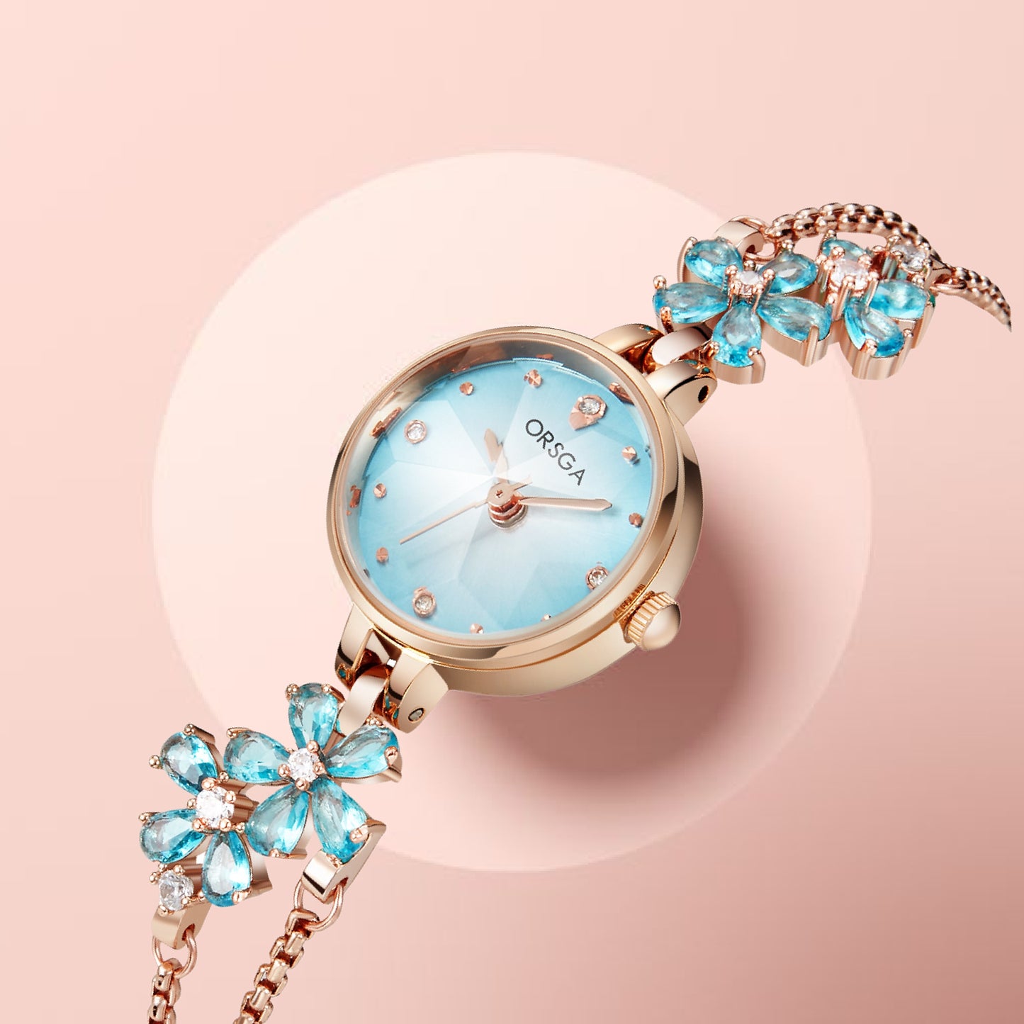ORSGA FLEUR Blue Dial Flower Chain Bracelet Watch
