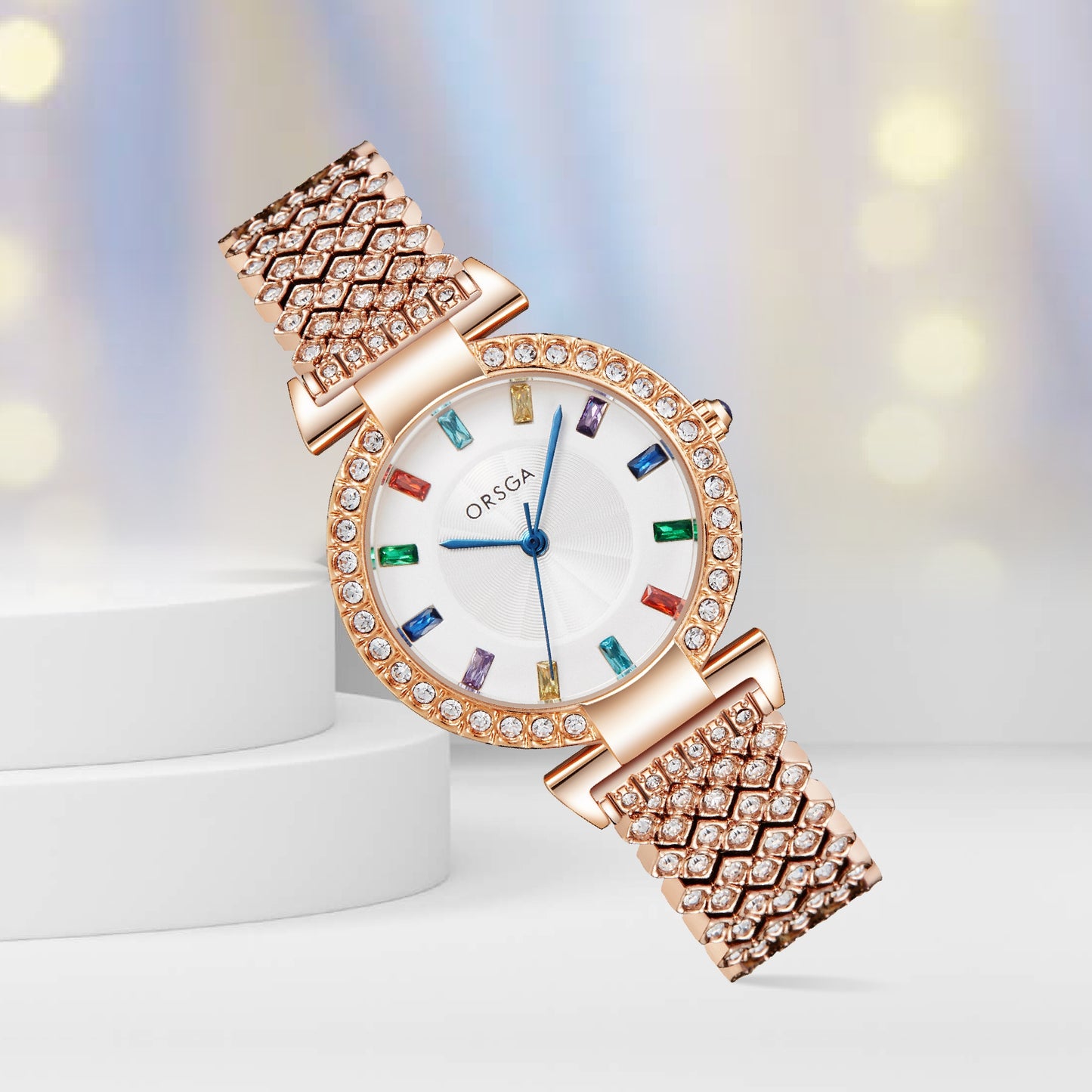 ORSGA SERENE White Dial Studded Gold Analog Watch