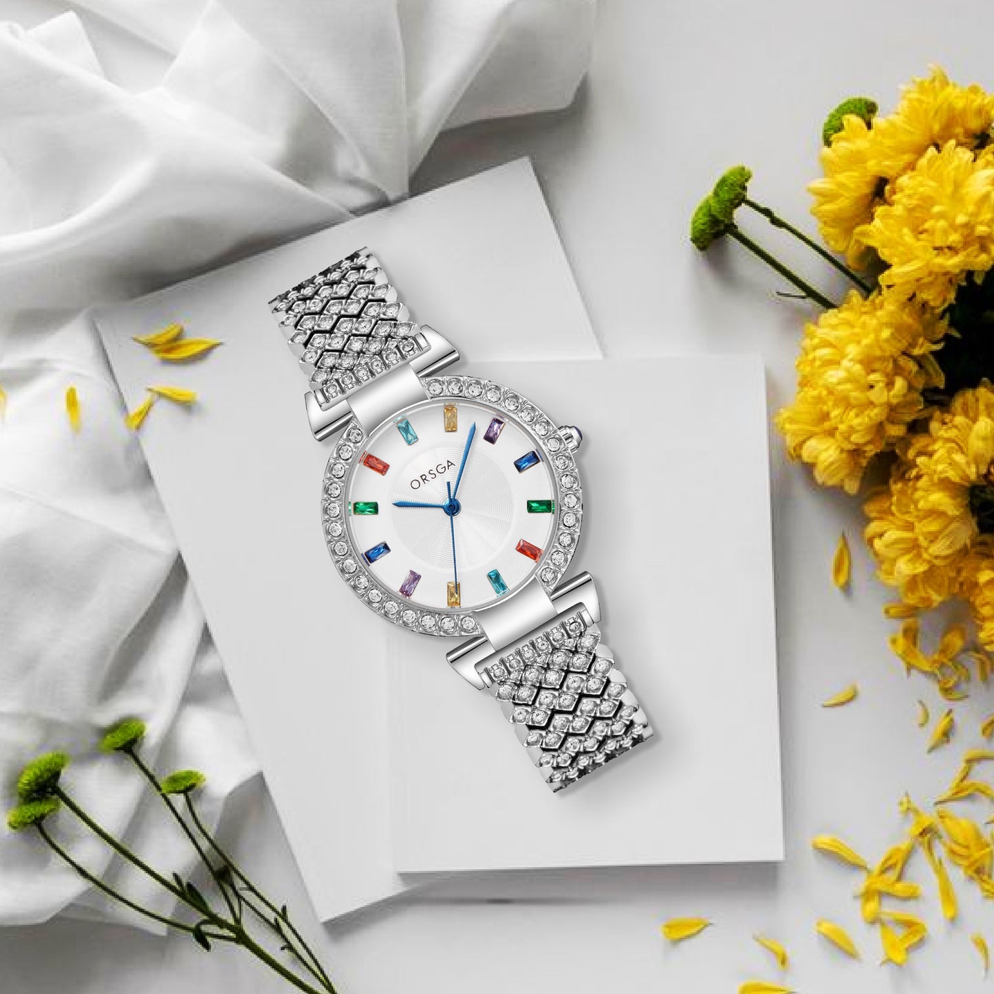 SERENE Women Watch - White Dial Studded Silver