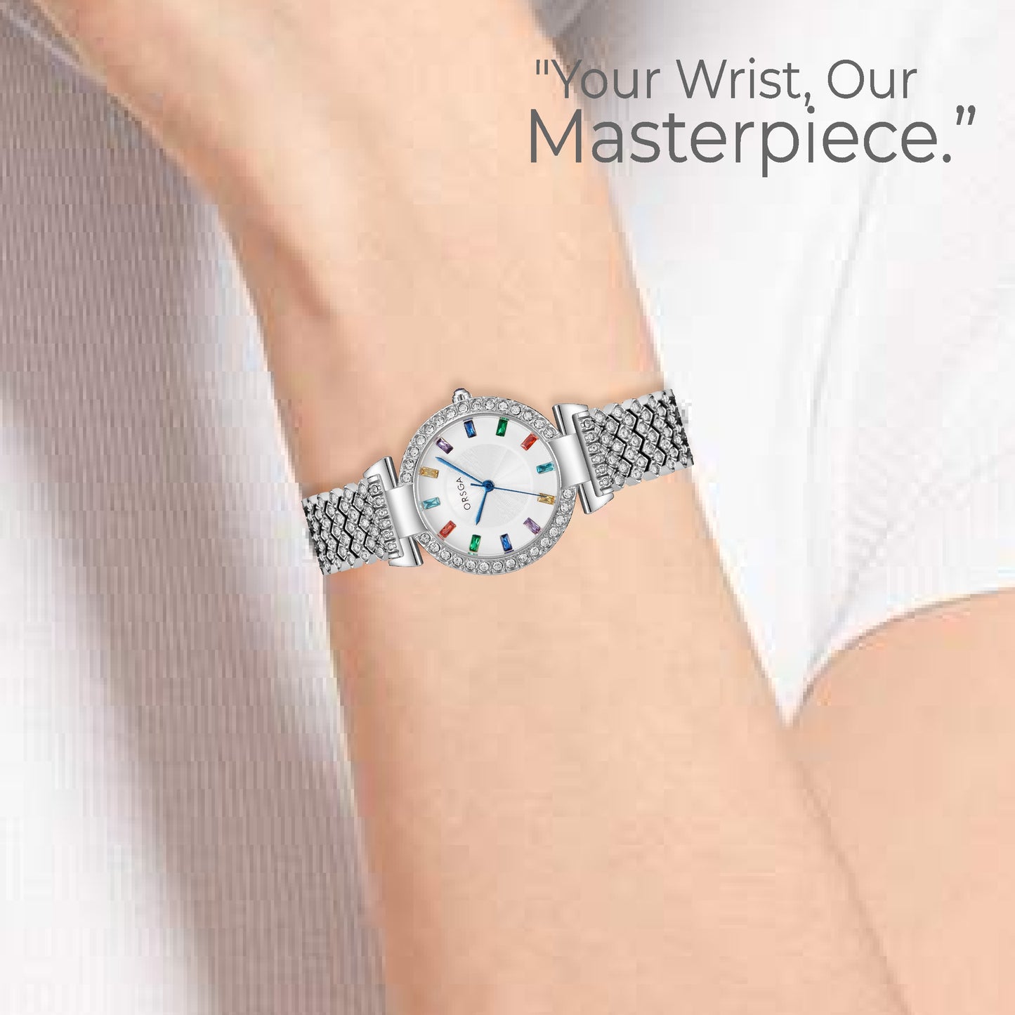 SERENE Women Watch - White Dial Studded Silver