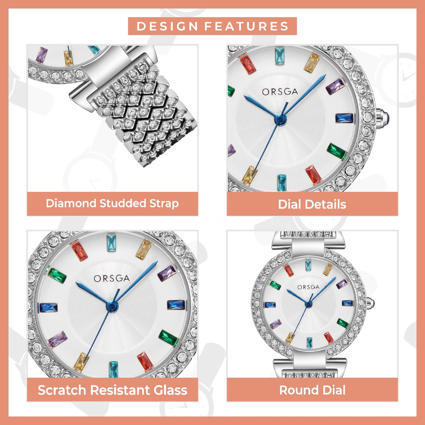 SERENE Women Watch - White Dial Studded Silver