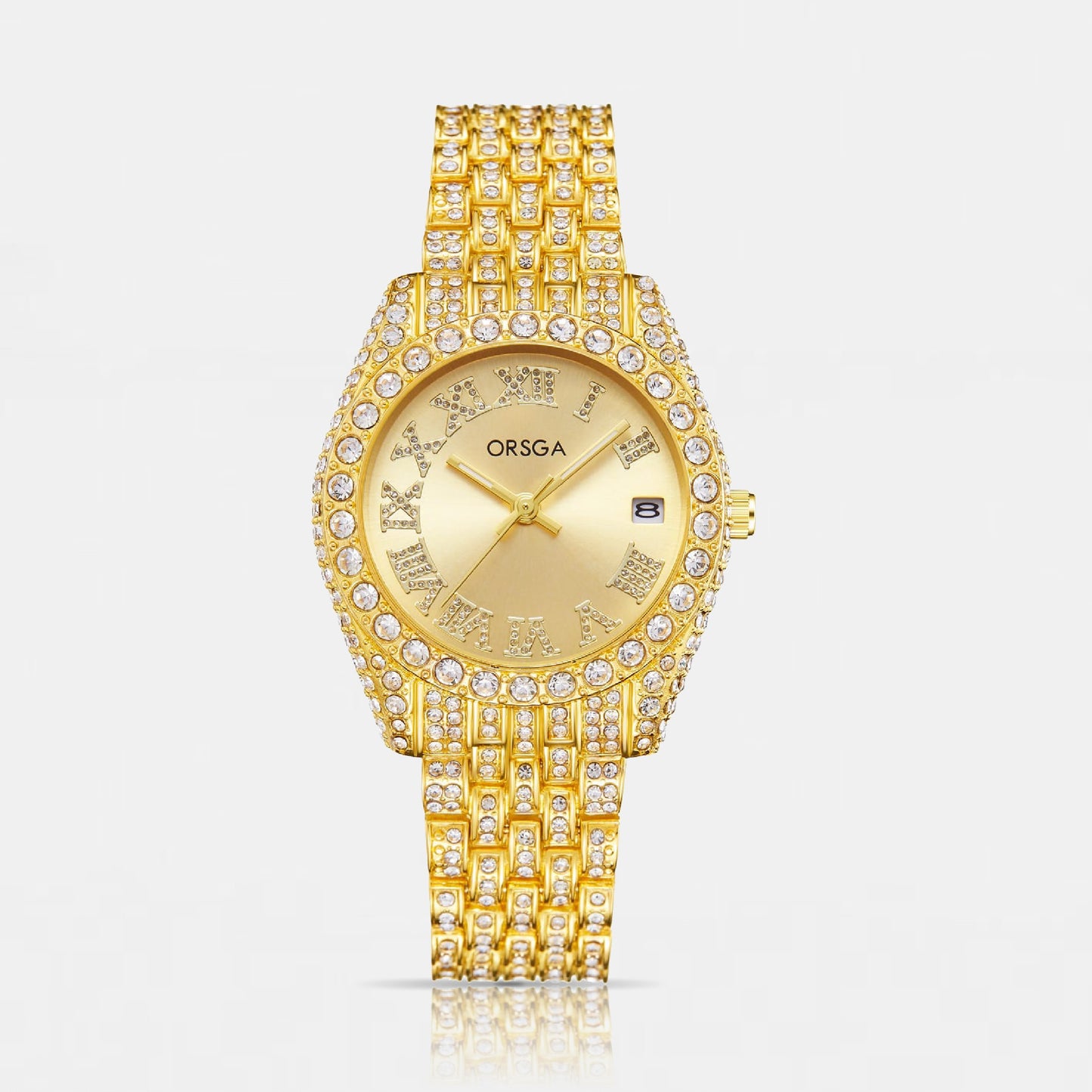 ORNATE Gold Dial Full Studded Gold Watch