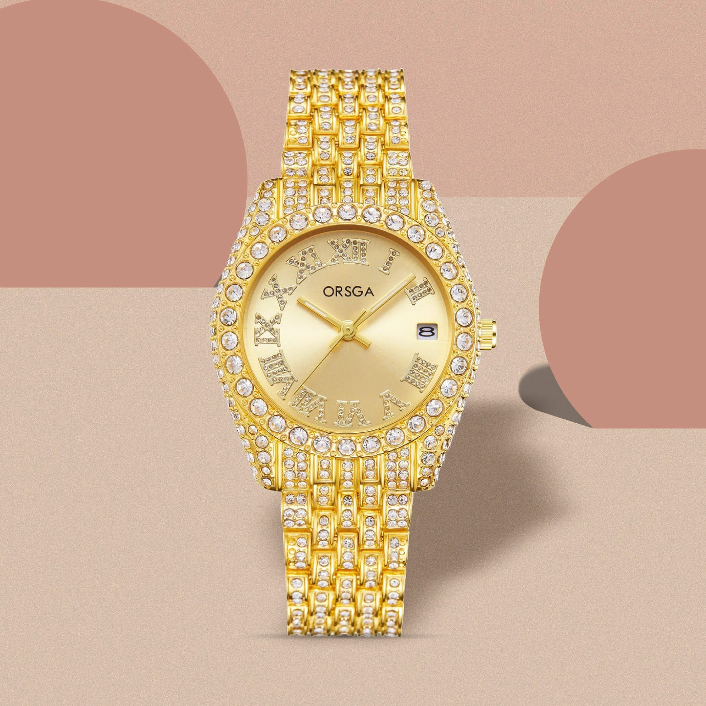 ORNATE Gold Dial Full Studded Gold Watch