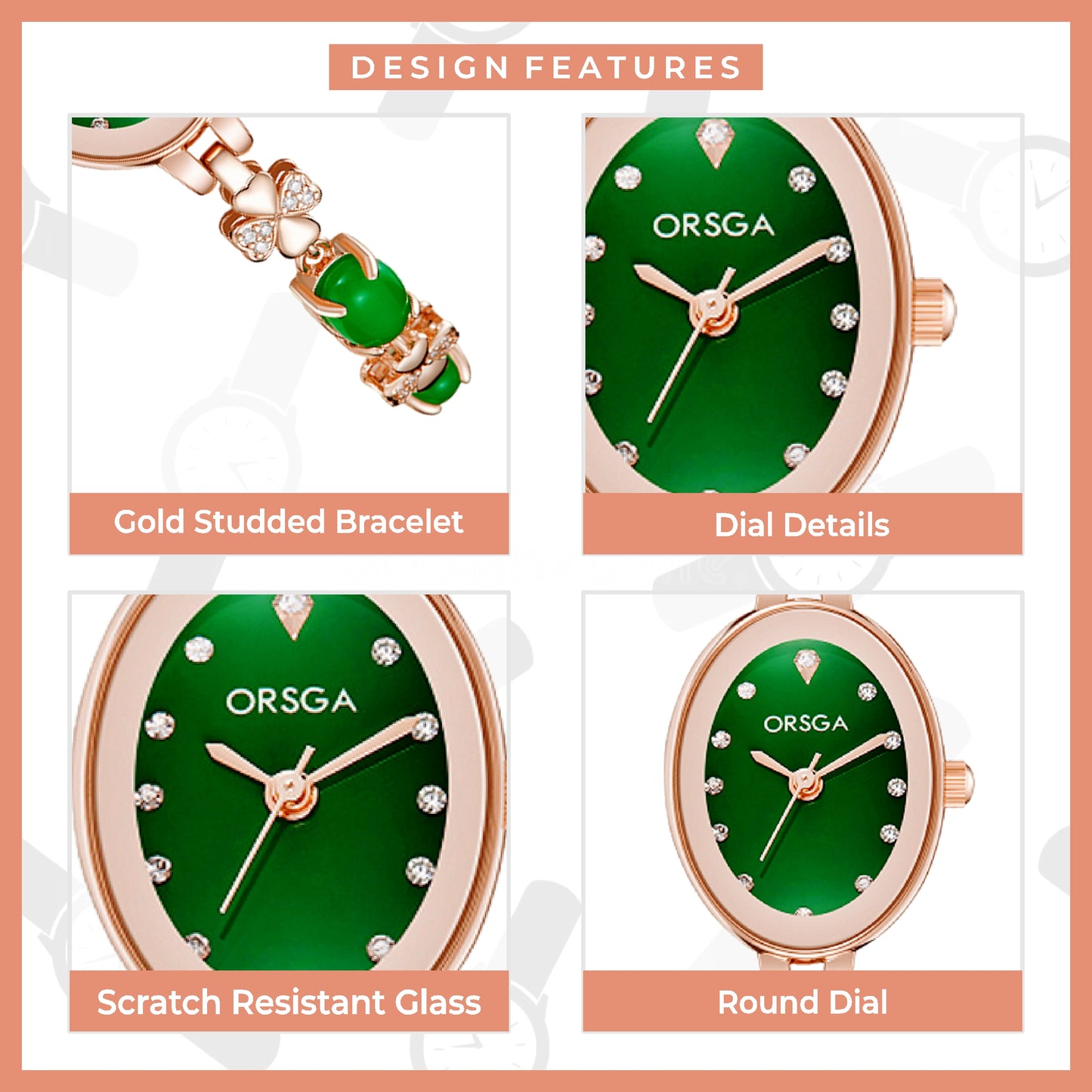 ORSGA JADEIRE Green Dial Rose Gold Watch