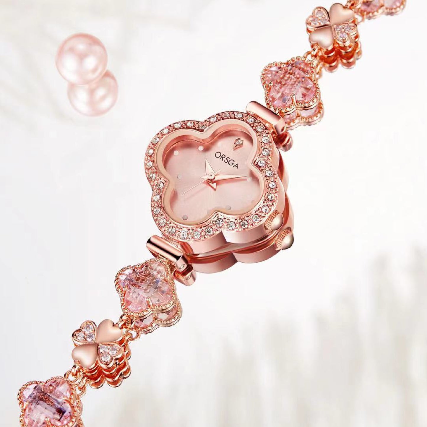 ORSGA CLOVER Pink Dial Rose Gold Watch