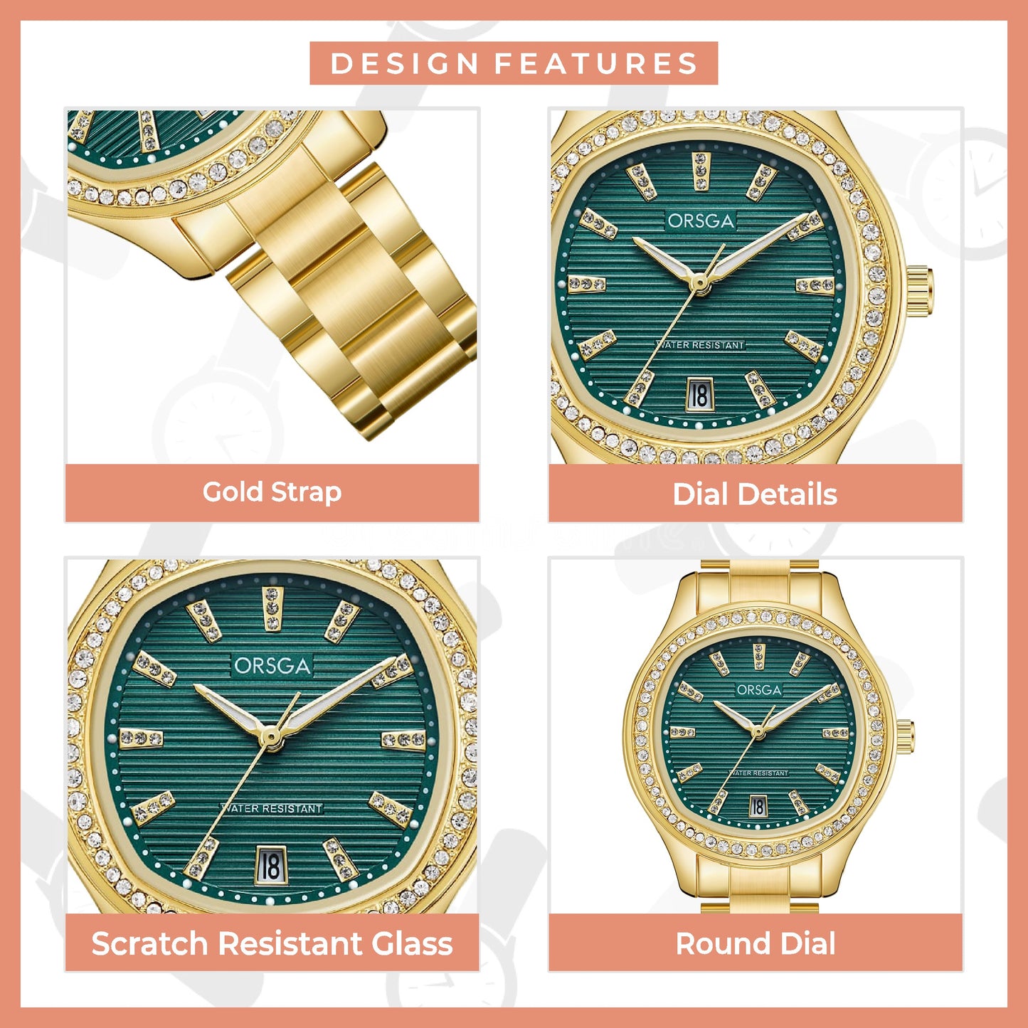 ORSGA OPALINE Green Dial Rose Gold Watch