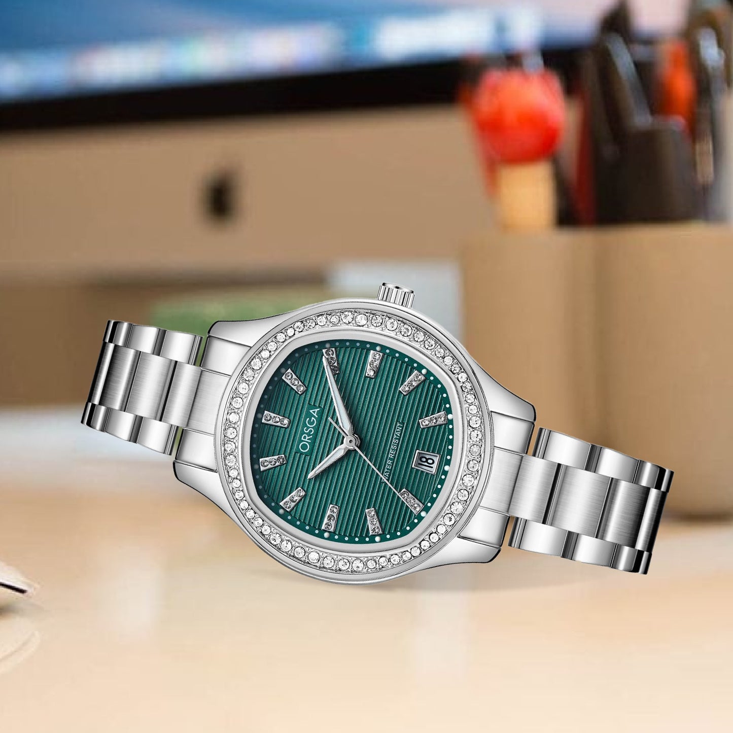 ORSGA OPALINE Green Dial Silver Watch