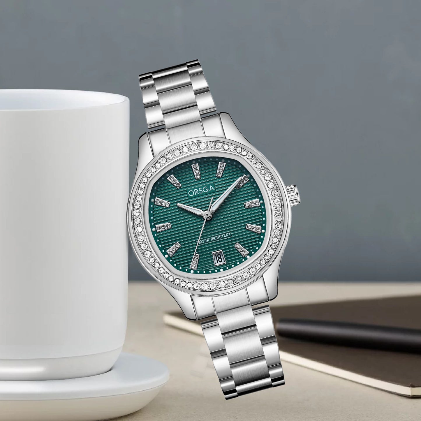 ORSGA OPALINE Green Dial Silver Watch