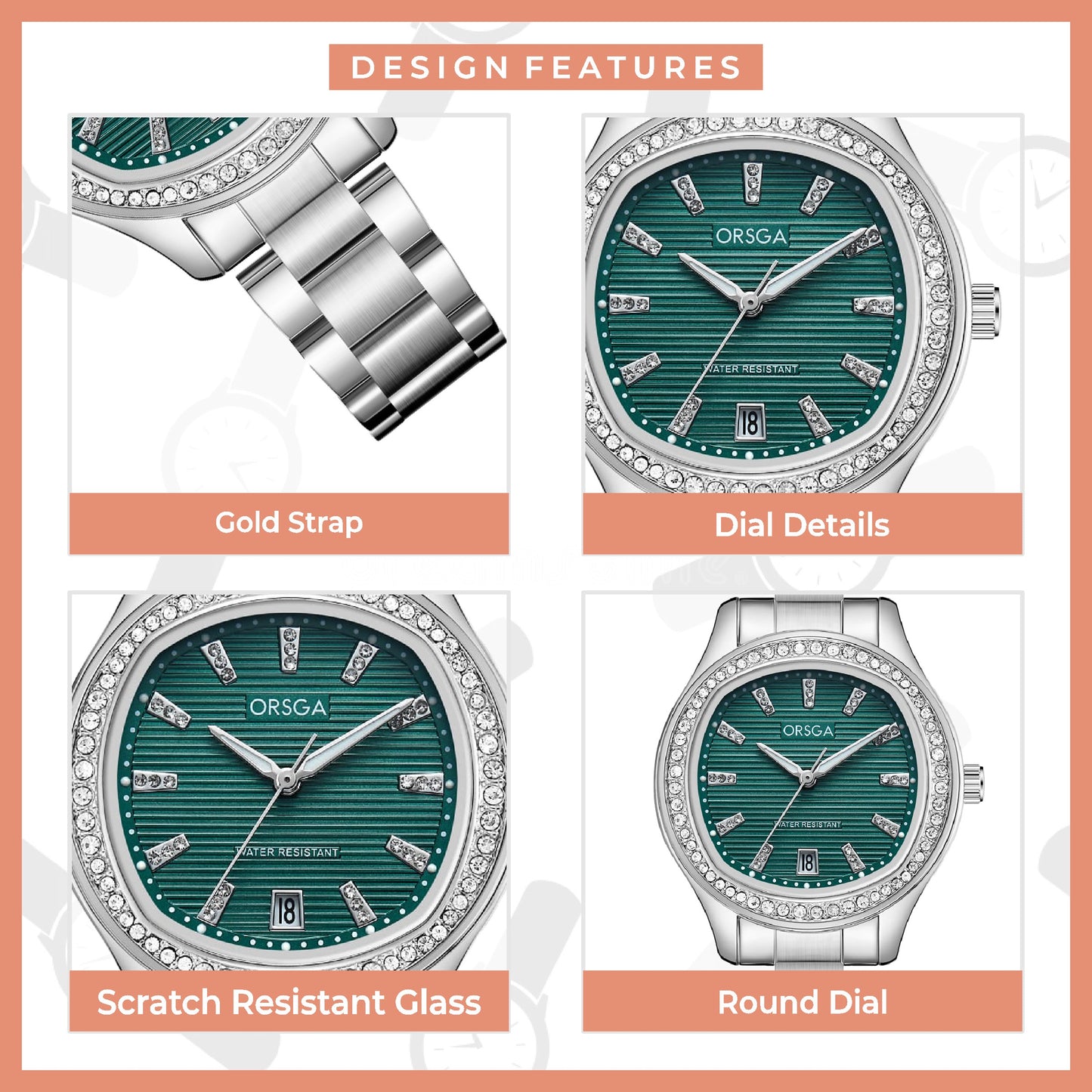 ORSGA OPALINE Green Dial Silver Watch