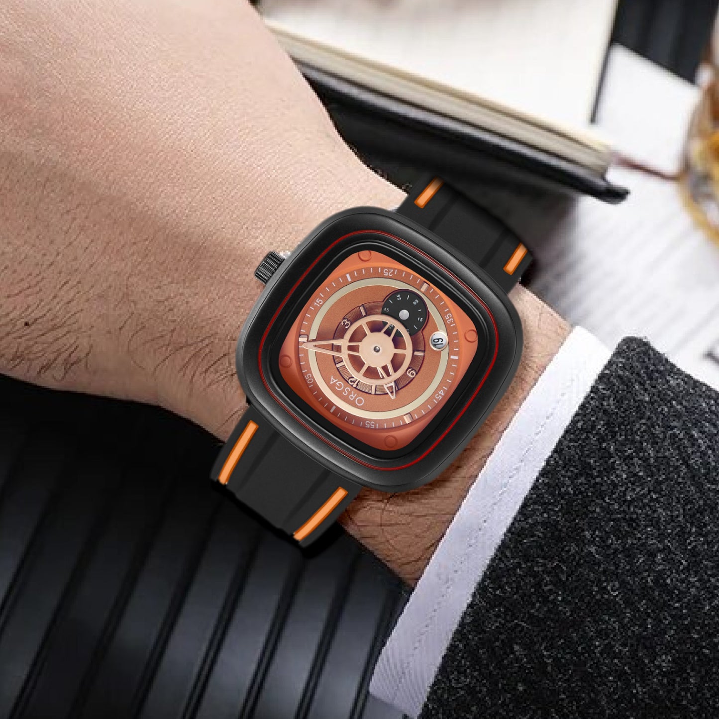 TAGUS Analog Dial Men's Orange Black Watch